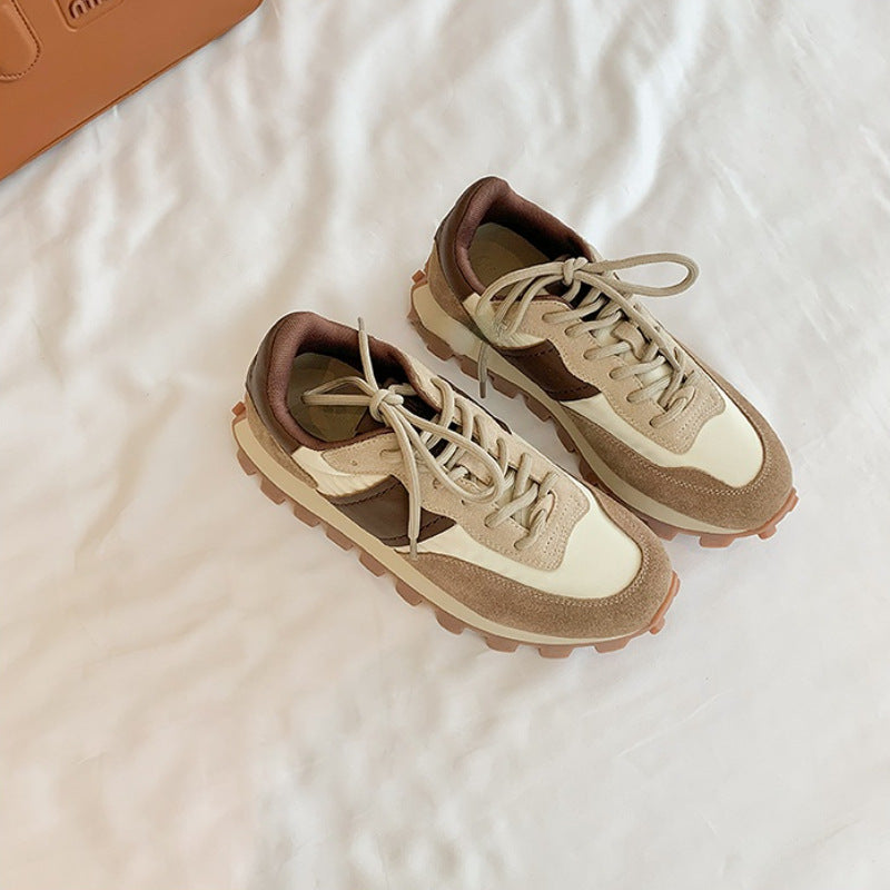 Genuine Leather Color Block Sports Shoes