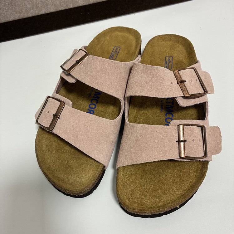 Genuine Leather Cork Footbed Sandals with Double Buckle