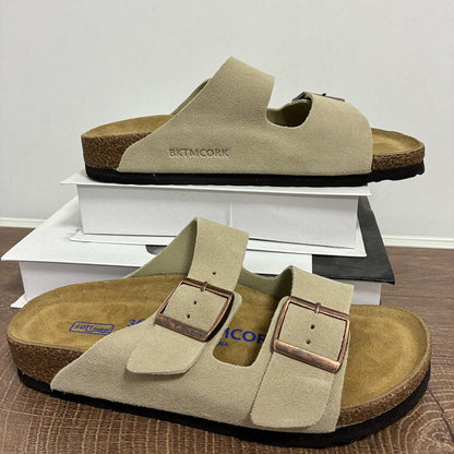 Genuine Leather Cork Footbed Sandals with Double Buckle