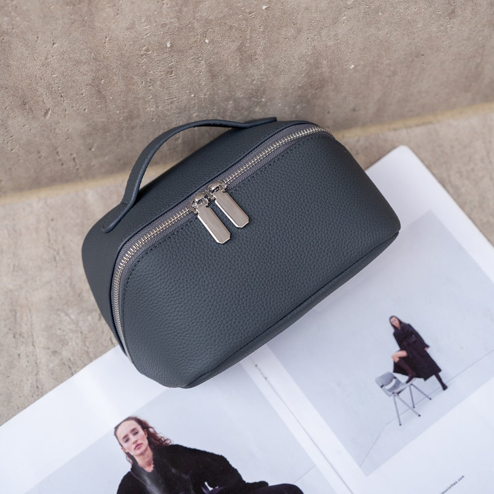 Genuine Leather Cosmetic Bag Large Capacity Portable Toiletry Storage