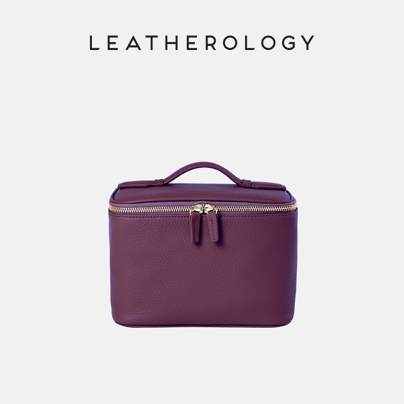 Genuine Leather Cosmetic Bag with Handheld Handle