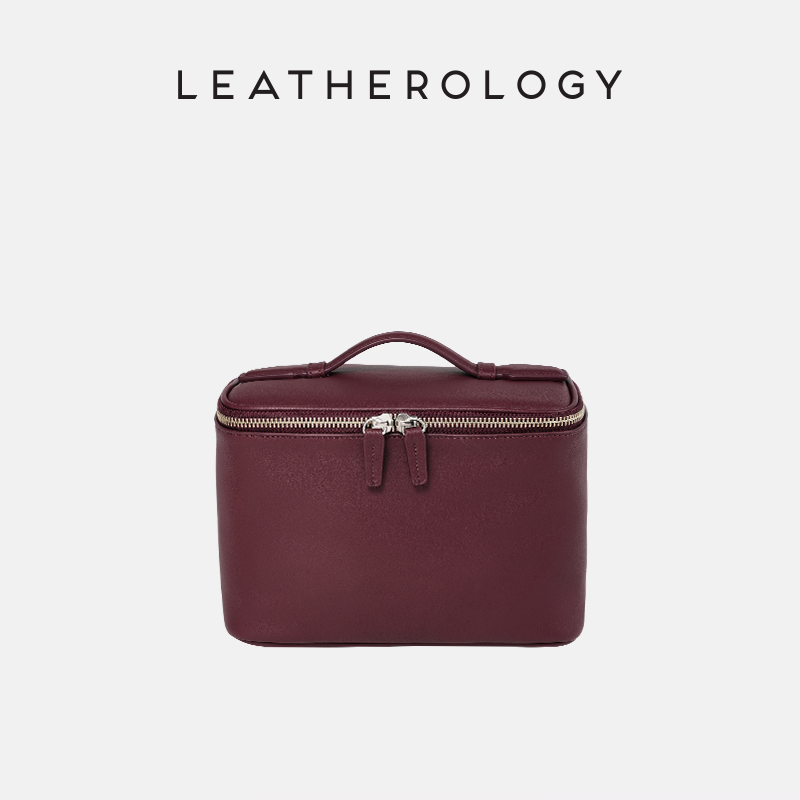 Genuine Leather Cosmetic Bag with Handheld Handle