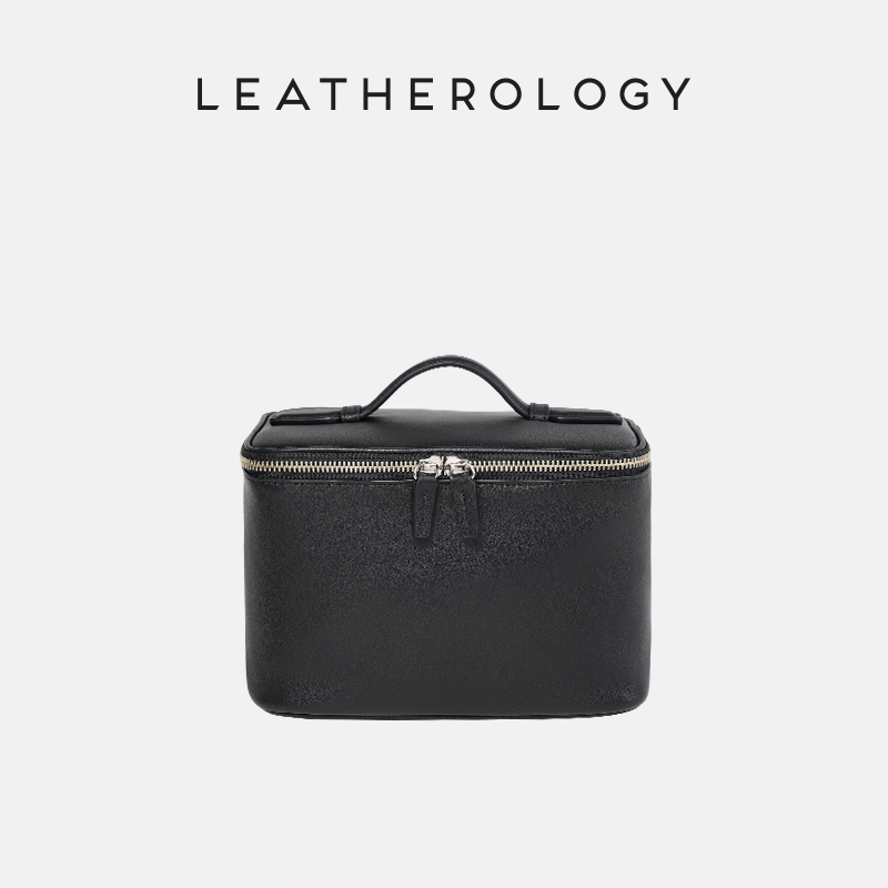 Genuine Leather Cosmetic Bag with Handheld Handle