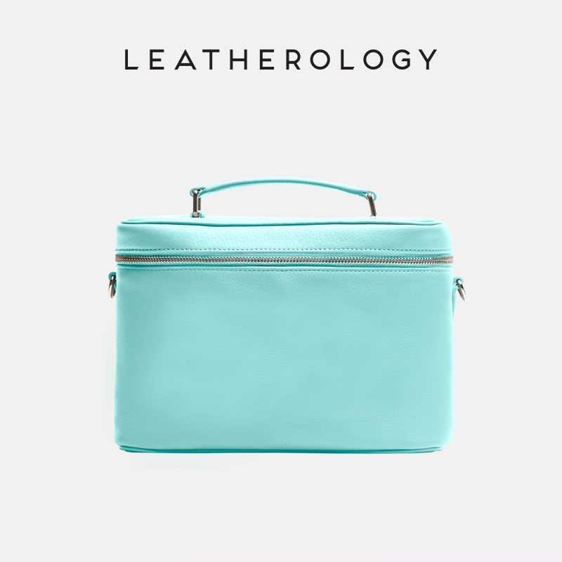 Genuine Leather Cosmetic Bag with Handheld Handle