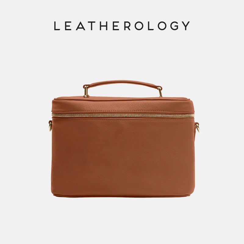 Genuine Leather Cosmetic Bag with Handheld Handle