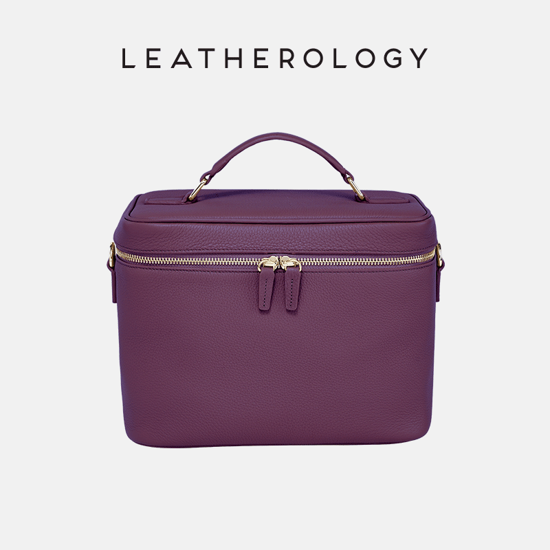Genuine Leather Cosmetic Bag with Handheld Handle
