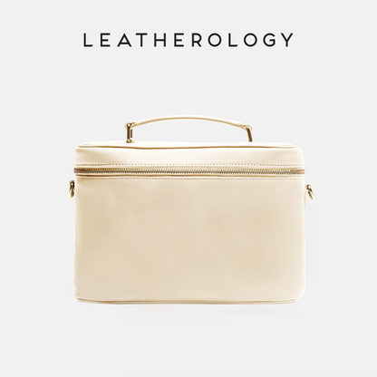 Genuine Leather Cosmetic Bag with Handheld Handle