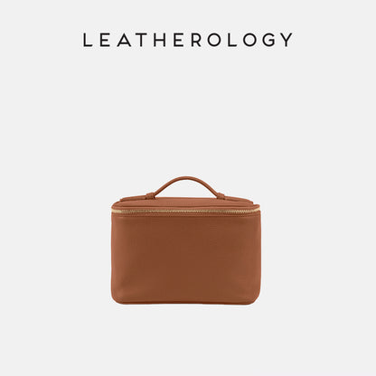 Genuine Leather Cosmetic Bag with Handheld Handle
