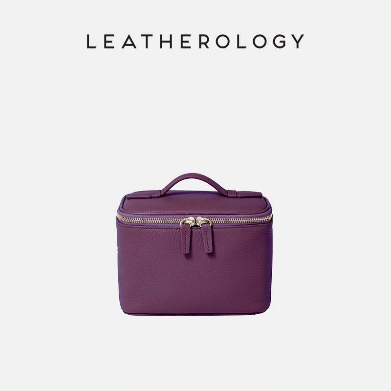 Genuine Leather Cosmetic Bag with Handheld Handle