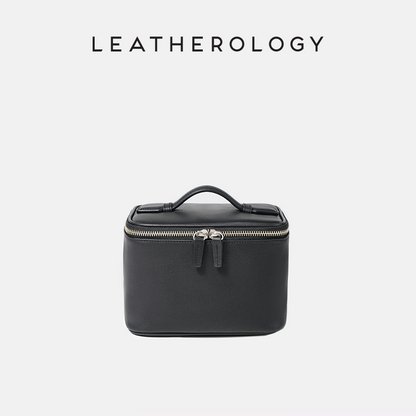 Genuine Leather Cosmetic Bag with Handheld Handle