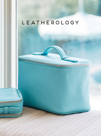 Genuine Leather Cosmetic Bag with Handheld Handle