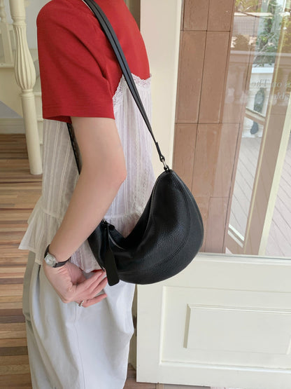 Genuine Leather Crescent Crossbody Bag