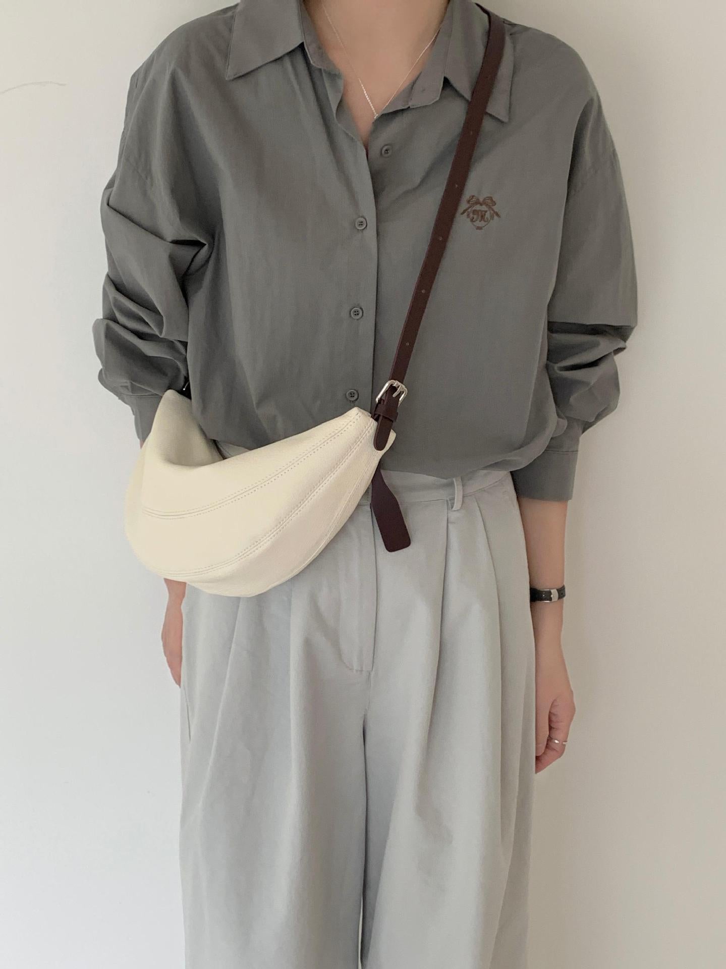 Genuine Leather Crescent Crossbody Bag