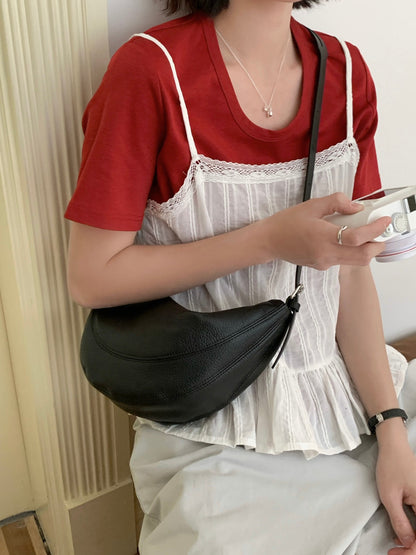 Genuine Leather Crescent Crossbody Bag