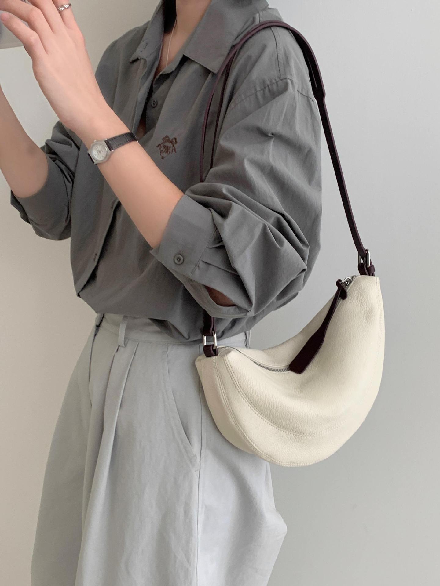 Genuine Leather Crescent Crossbody Bag