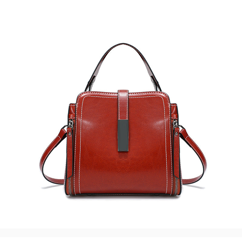 Genuine Leather Crossbody Bucket Bag Vintage Style Shoulder Purse