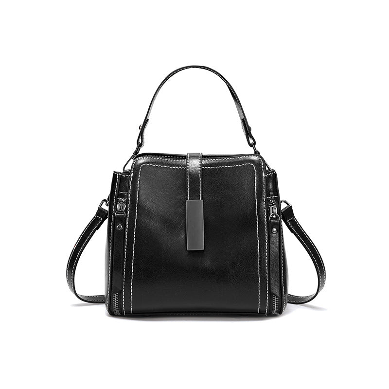 Genuine Leather Crossbody Bucket Bag Vintage Style Shoulder Purse