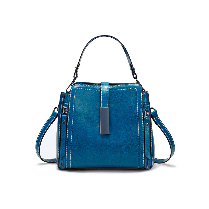 Genuine Leather Crossbody Bucket Bag Vintage Style Shoulder Purse