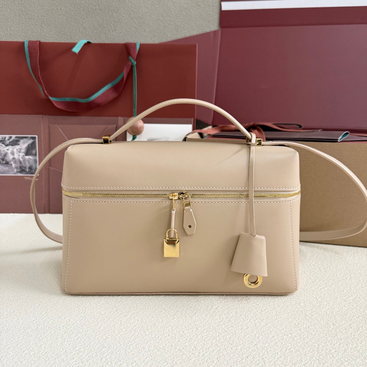 Genuine Leather Crossbody Lunch Box Bag