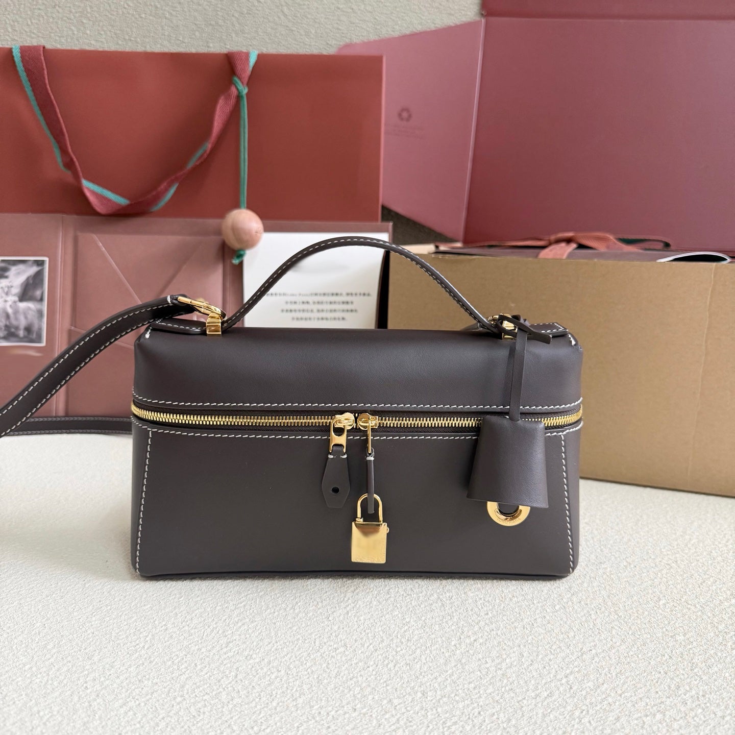 Genuine Leather Crossbody Lunch Box Bag