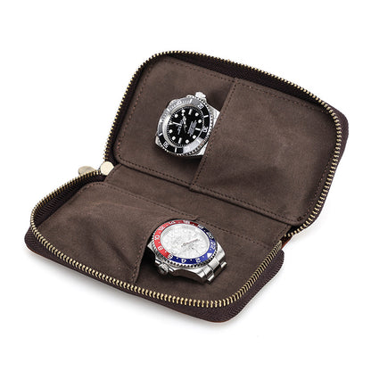 Genuine Leather Dual Watch Box with Zipper