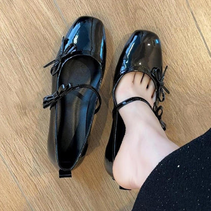 Genuine Leather Evening Shoes French Retro Bowknot Mary Jane Flats