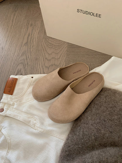 Genuine Leather Flat Sole Slip-On Slippers for Women