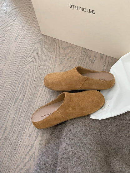 Genuine Leather Flat Sole Slip-On Slippers for Women