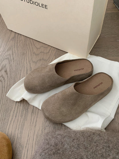 Genuine Leather Flat Sole Slip-On Slippers for Women