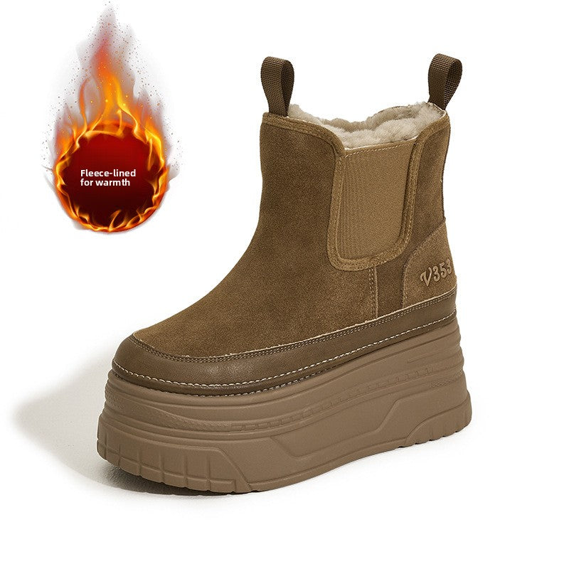 Genuine Leather Fleece Lined Platform Snow Boots