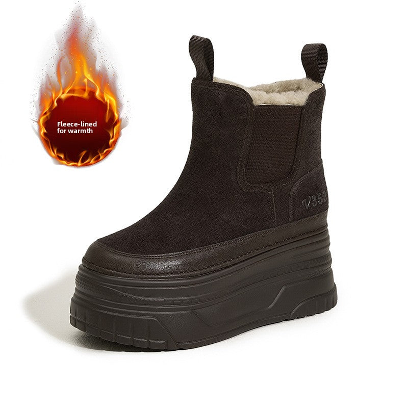 Genuine Leather Fleece Lined Platform Snow Boots