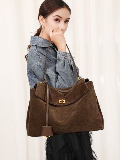 Genuine Leather Frosted Suede Tote Bag