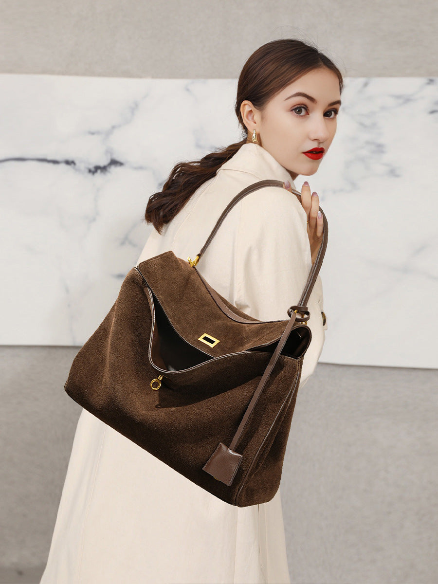 Genuine Leather Frosted Suede Tote Bag