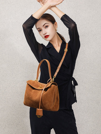 Genuine Leather Frosted Suede Tote Bag