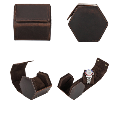 Genuine Leather Hexagonal Watch Box