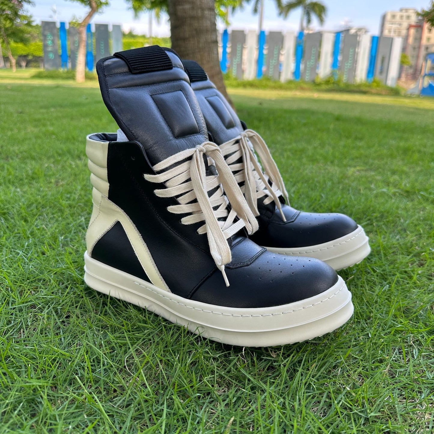 Genuine Leather High-Top Thick Sole Shoes