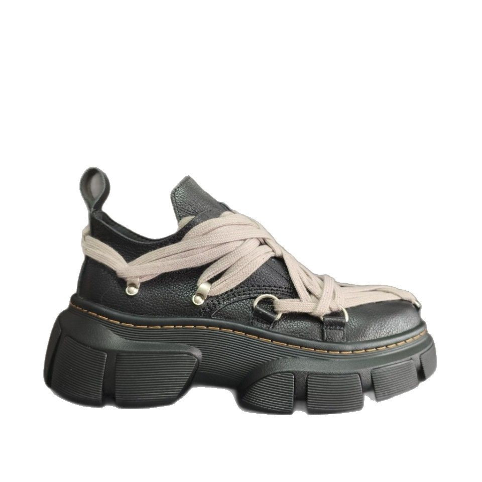 Genuine Leather Men's Casual Shoes with Thick Sole