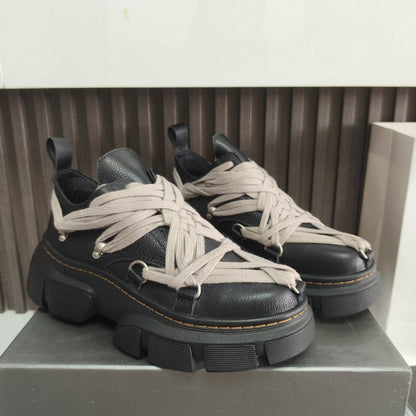 Genuine Leather Men's Casual Shoes with Thick Sole