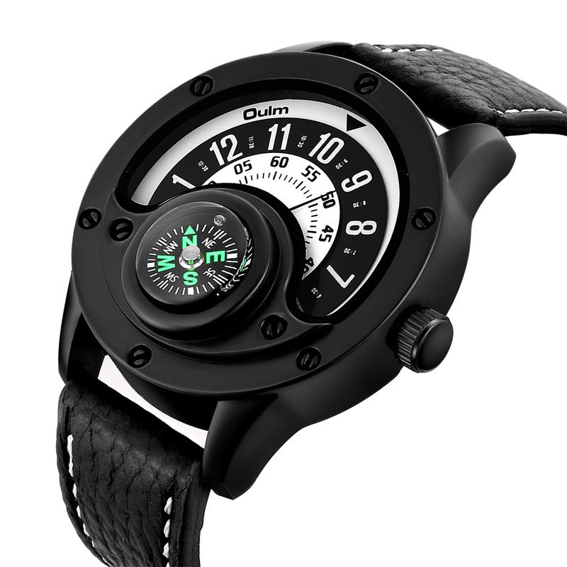 Genuine Leather Men's Quartz Watch Military Style