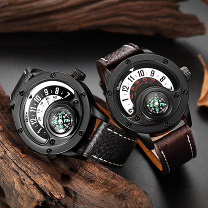 Genuine Leather Men's Quartz Watch Military Style