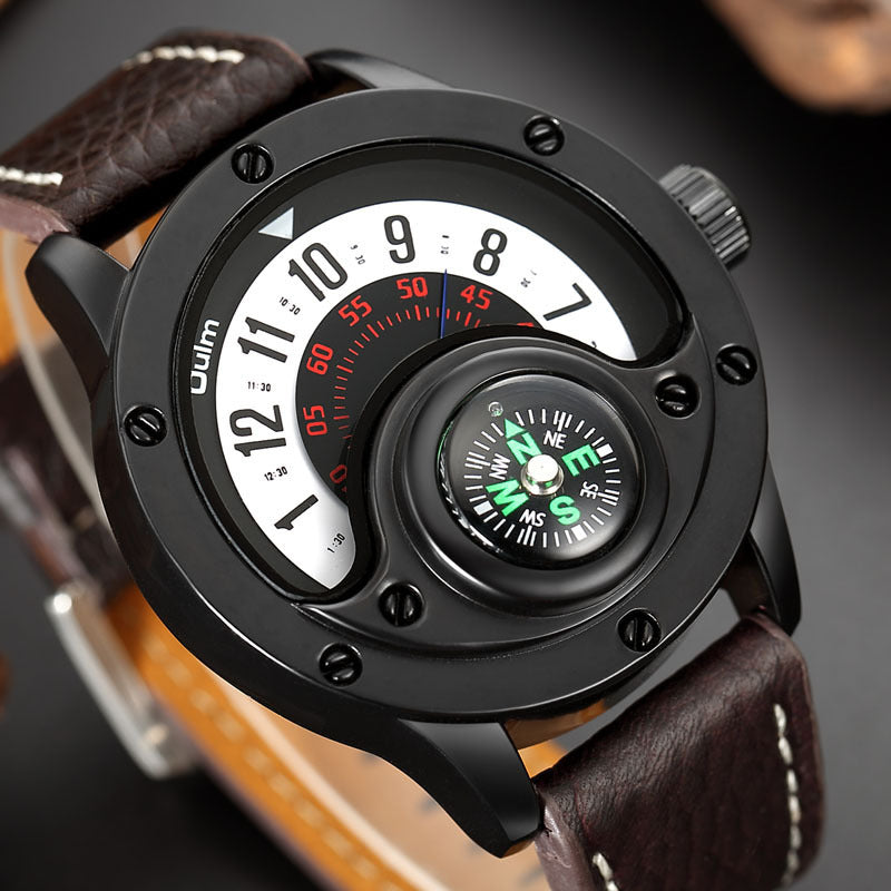 Genuine Leather Men's Quartz Watch Military Style