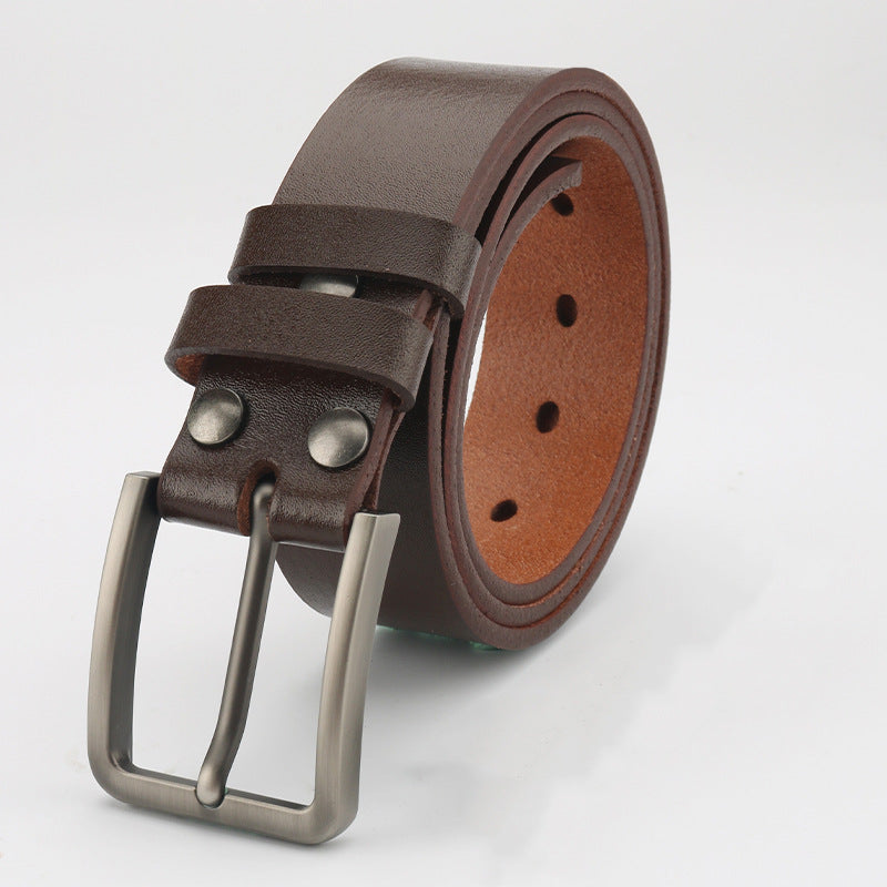 Genuine Leather Mens Belt with Pin Buckle