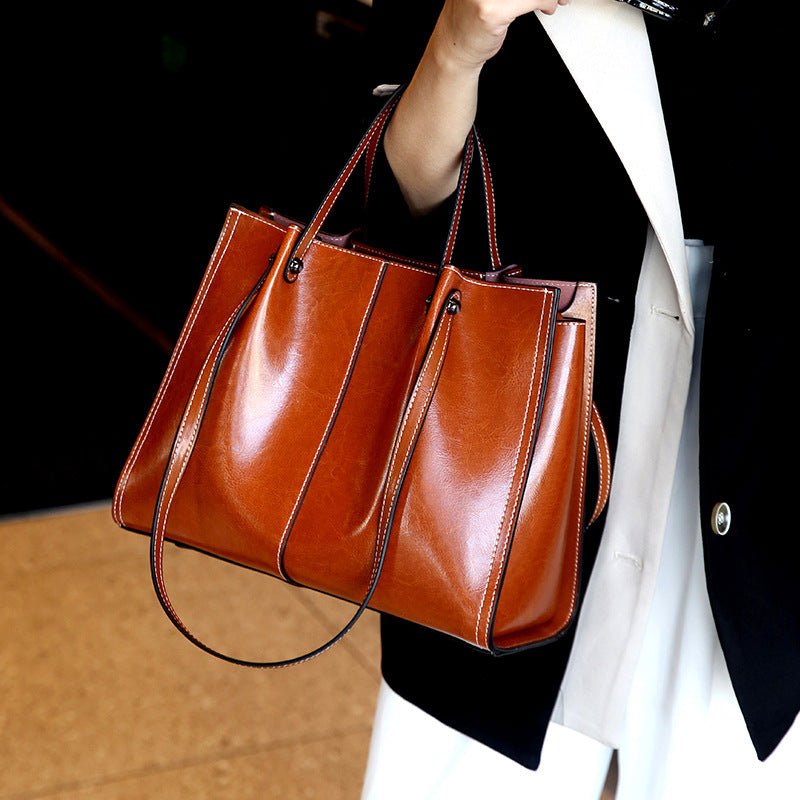 Genuine Leather Retro Shoulder Tote Bag