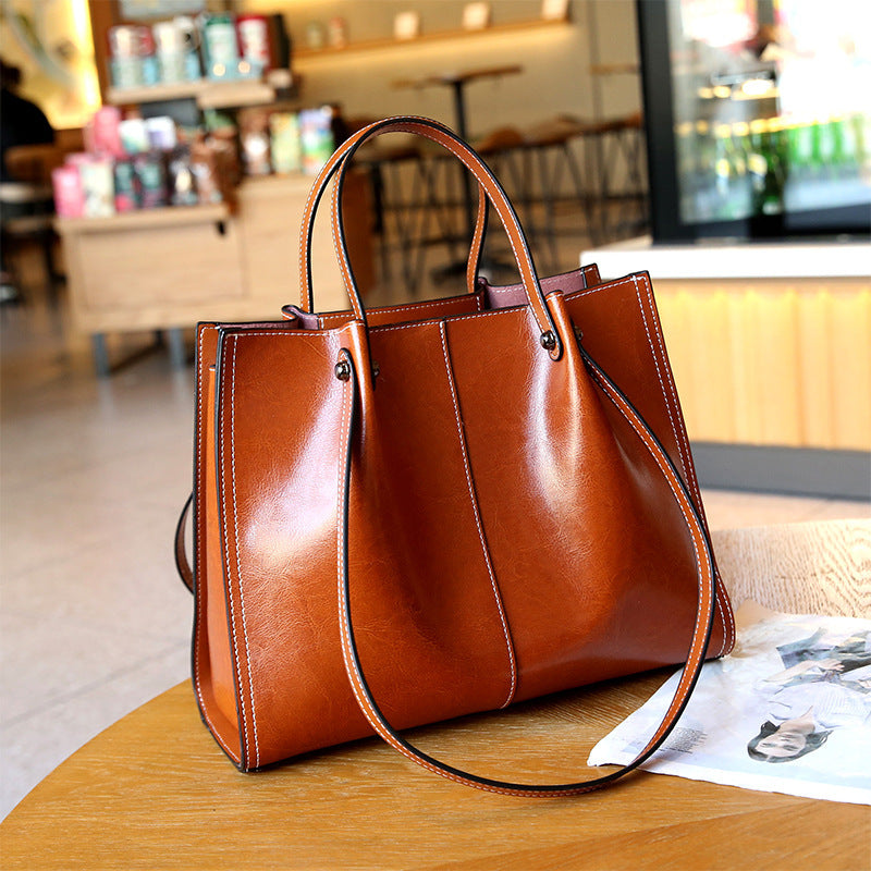 Genuine Leather Retro Shoulder Tote Bag