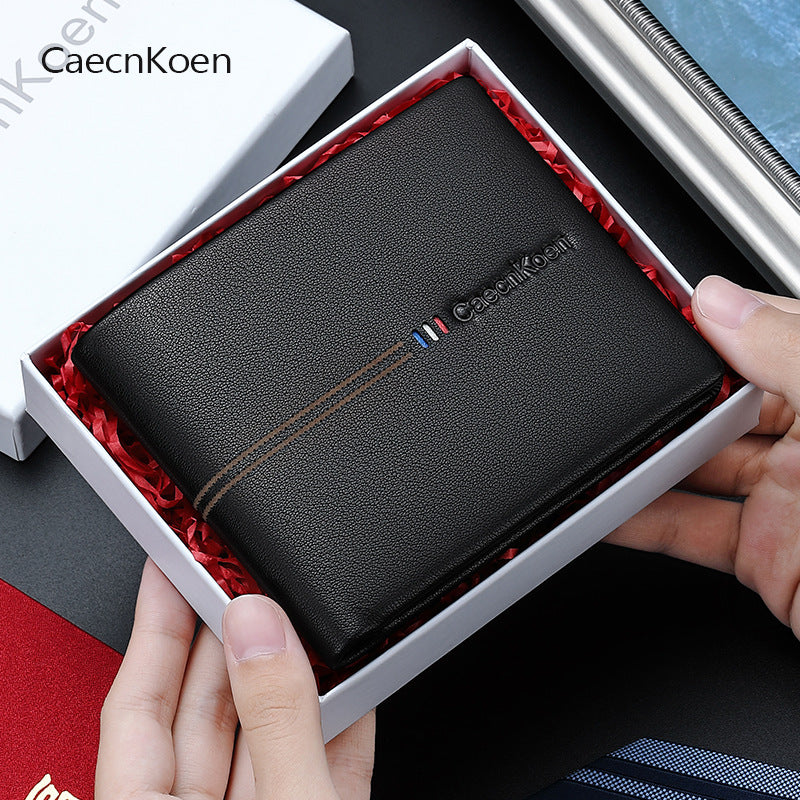 Genuine leather short wallet