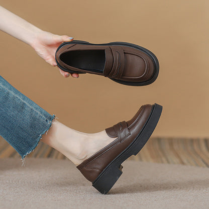 Genuine Leather Slip-on Loafers Women British Style Casual Shoes