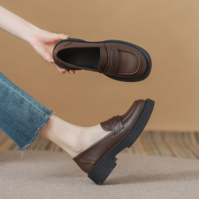 Genuine Leather Slip-on Loafers Women British Style Casual Shoes