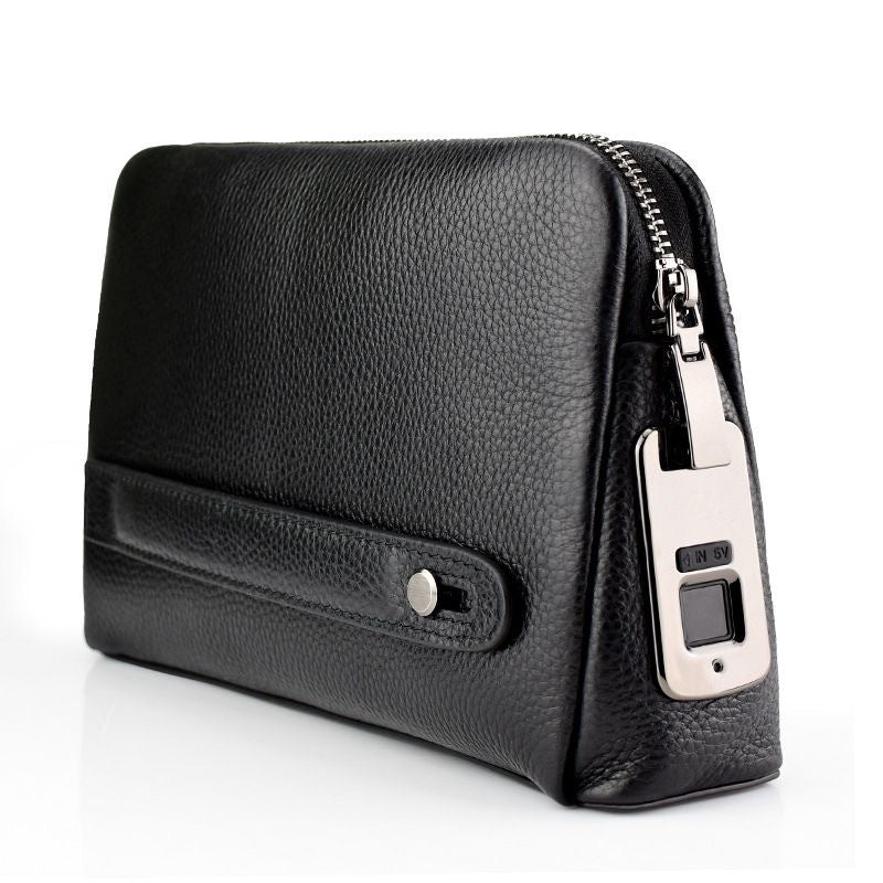 Genuine Leather Smart Fingerprint Lock Clutch Bag