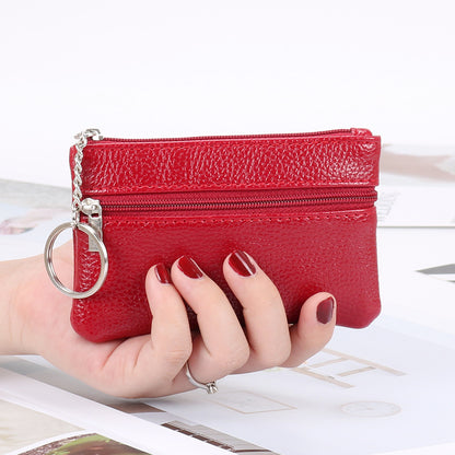 Genuine Leather Texture Women Mini Zipper Coin Purse Key Wallet