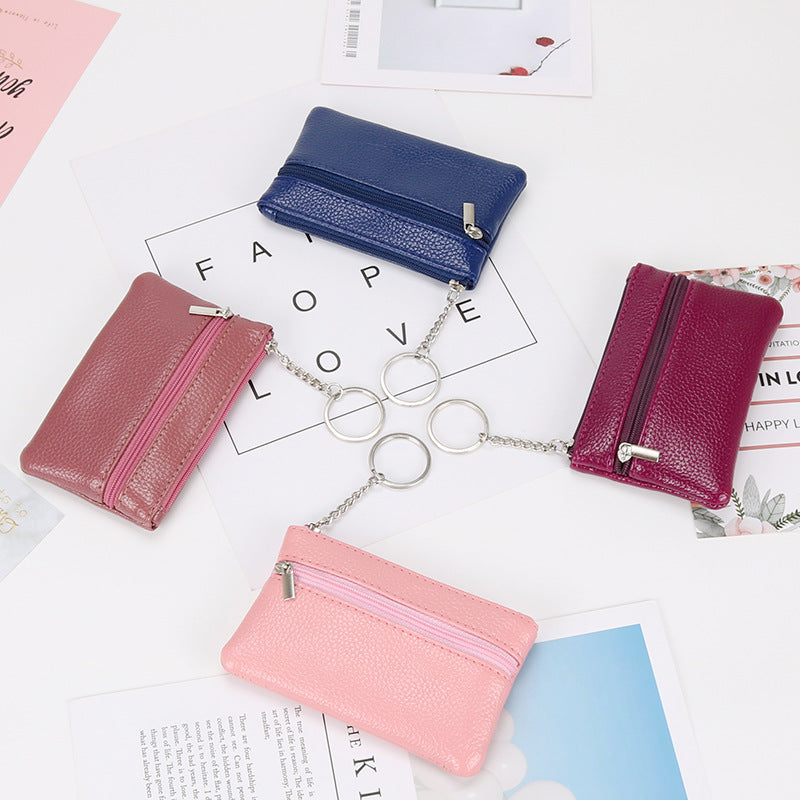 Genuine Leather Texture Women Mini Zipper Coin Purse Key Wallet